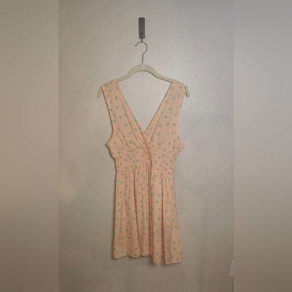 Derek Heart Peach Baby Blue Polka Dots Sleeveless Dress V-Line Neck Large - Picture 9 of 11